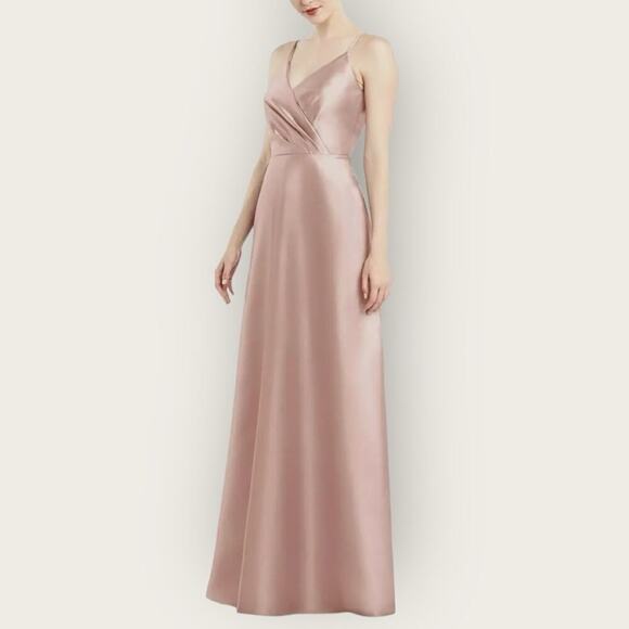 NWT | Alfred Sung | Sateen Twill Dress V-Neck w/ Pockets | Toasted Sugar | 2 - Picture 1 of 13